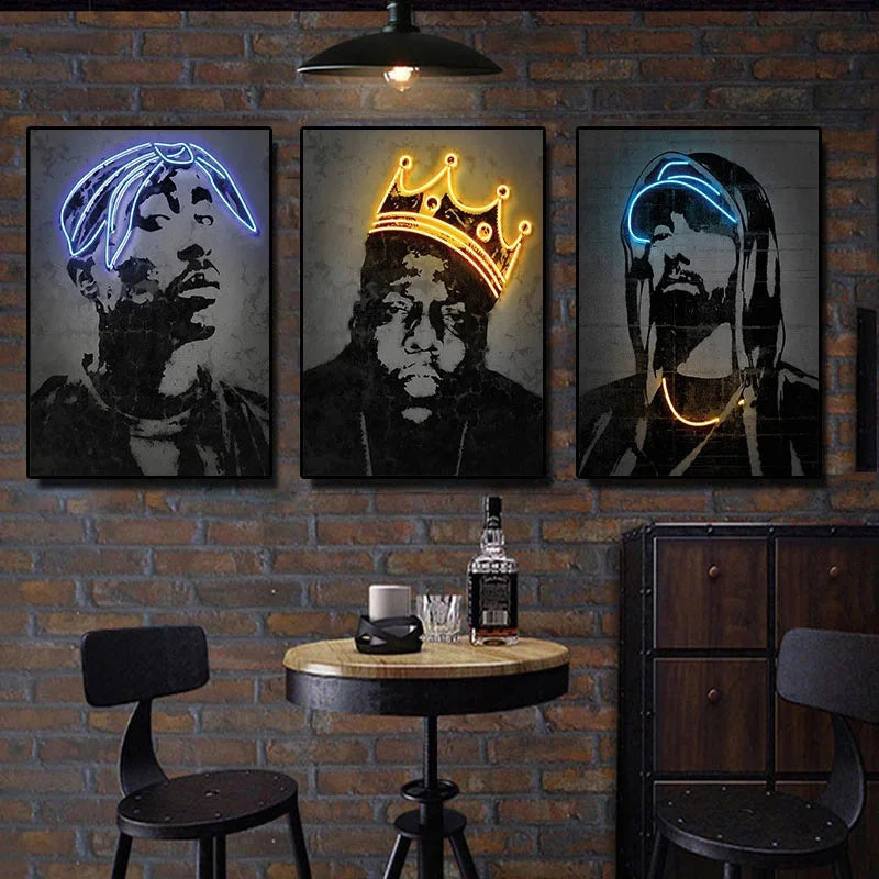 Canvas Print Art Poster Neon Design Rapper Hip Hop Singers Poster Wall Art Bar Home Decor