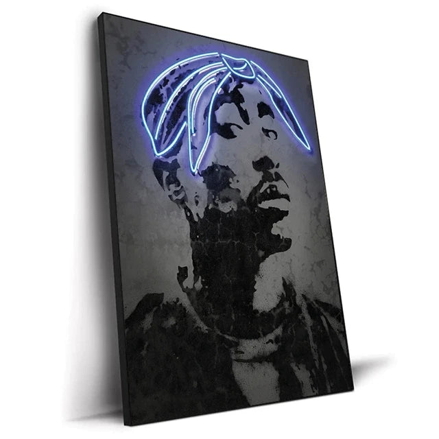 Canvas Print Art Poster Neon Design Rapper Hip Hop Singers Poster Wall Art Bar Home Decor