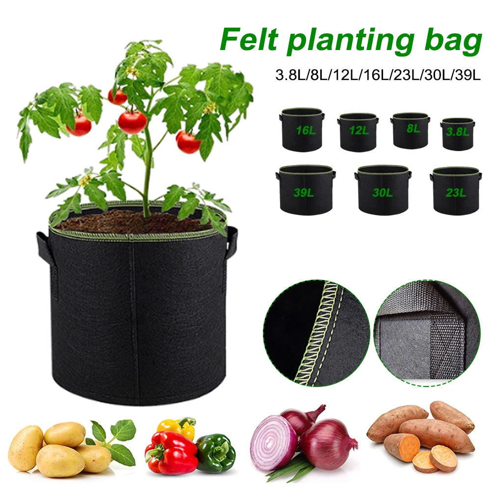 3.8/23/30/39 Litres Fabric Plant Pots Grow Bags Breathable Plant Bag Gardening Tomato Strawberry Planting Pot