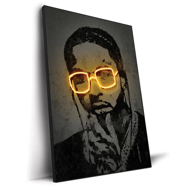 Canvas Print Art Poster Neon Design Rapper Hip Hop Singers Poster Wall Art Bar Home Decor