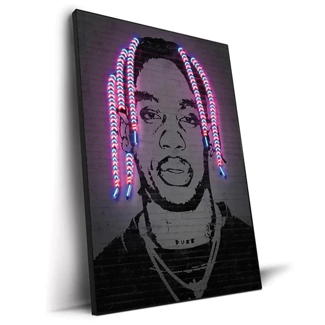 Canvas Print Art Poster Neon Design Rapper Hip Hop Singers Poster Wall Art Bar Home Decor