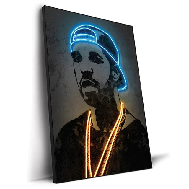 Canvas Print Art Poster Neon Design Rapper Hip Hop Singers Poster Wall Art Bar Home Decor