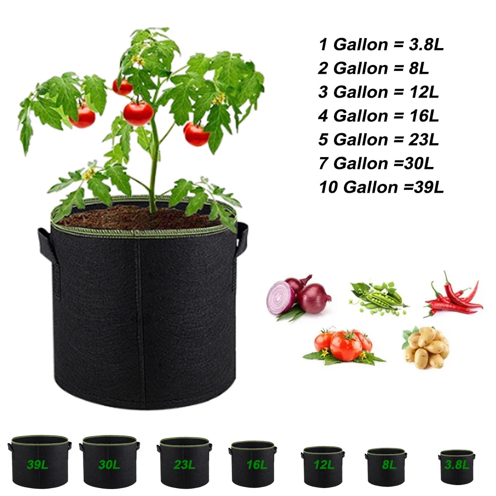 3.8/23/30/39 Litres Fabric Plant Pots Grow Bags Breathable Plant Bag Gardening Tomato Strawberry Planting Pot