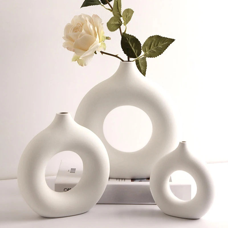 Artificial Ceramic Pure White Vase Decorative Vasen Single Branch Flower Arranging Ornament